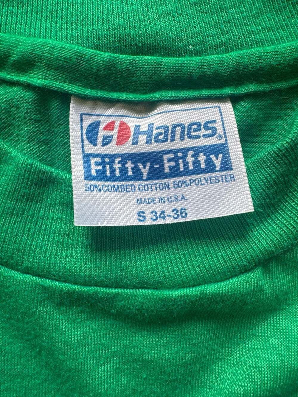 VTG 80s Designer Chips Eula Inc Green White SM. T-Shirt Hanes 50/50 Fifty-Fifty - Picture 3 of 3